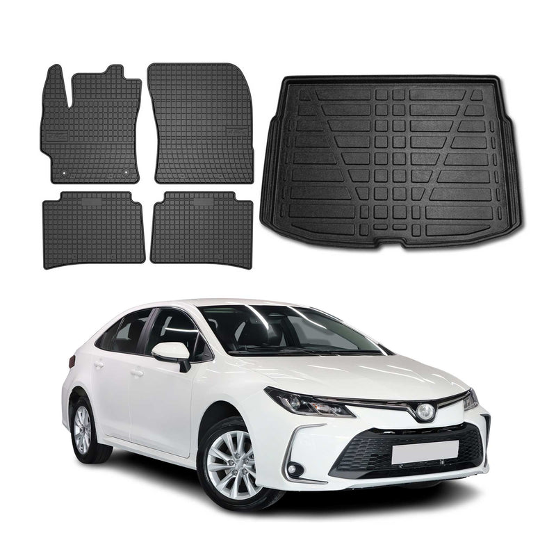 Set di tappetini e vaschetta per bagagliaio per Toyota Corolla Hatchback 2019-2025 in gomma, 5 pezzi