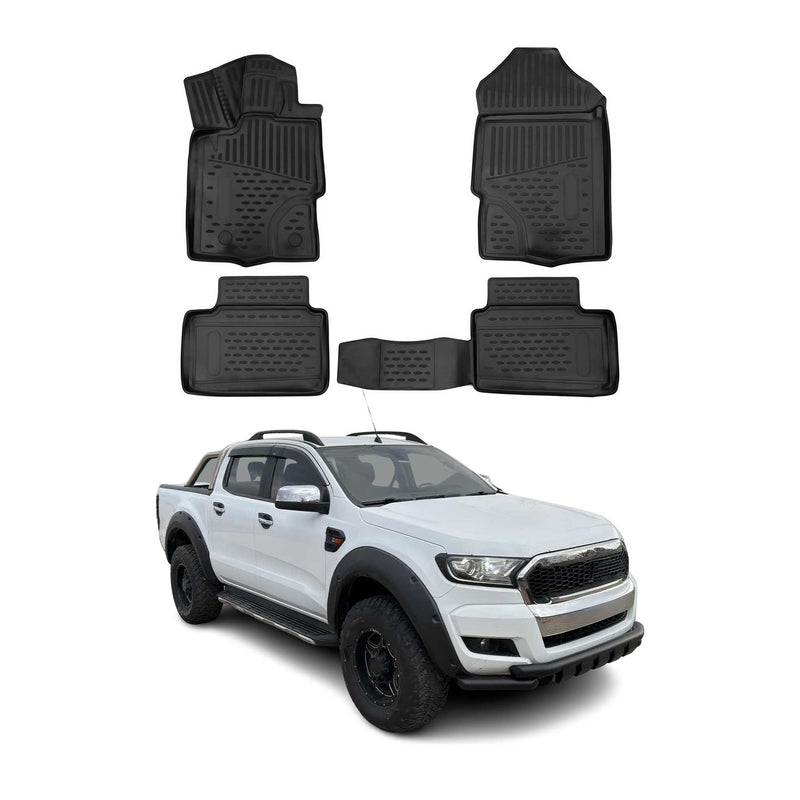 Tappetini in gomma neri per Ford Ranger SuperCab RHD 2012-2022, 4 pezzi