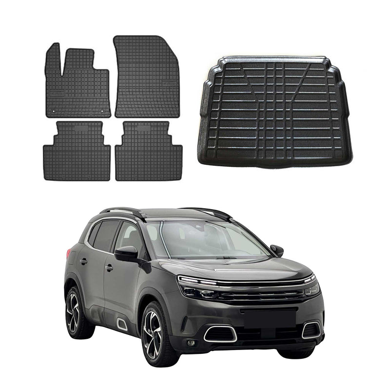 Set tappetini e vaschetta per bagagliaio per Citroen C5 Aircross 2017-2025 Gomma inferiore