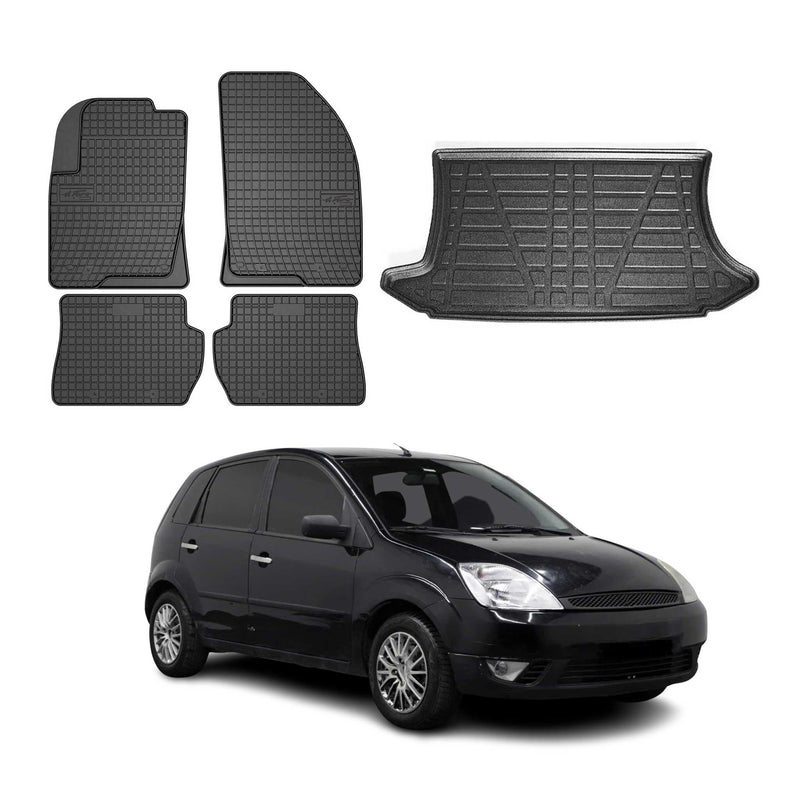 Set di tappetini e vaschetta per bagagliaio per Ford Fiesta 2001-2008 hatchback in gomma 5 pezzi