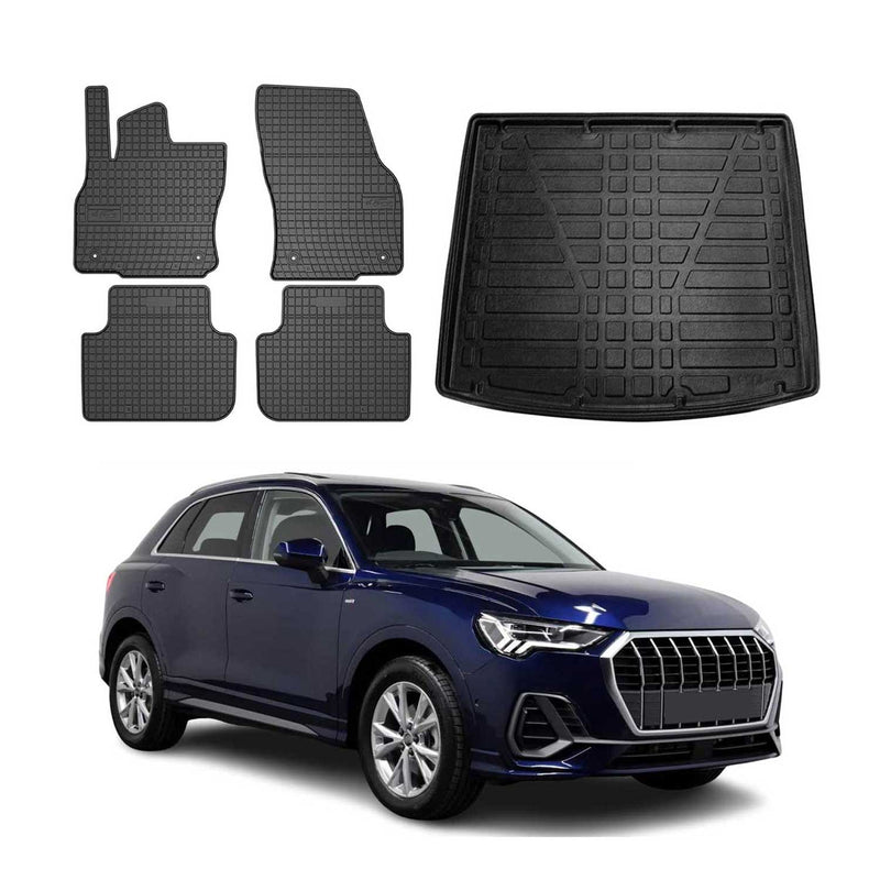 Set di tappetini e vaschetta per bagagliaio per Audi Q3 F3 2018-2025 in gomma TPE nero 5 pezzi