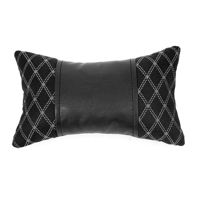 Cuscino poggiatesta auto supporto cervicale tessuto e pelle nero 8x30 cm