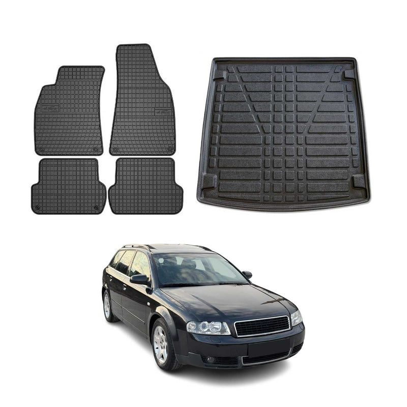 Set tappetini e vaschetta per bagagliaio per Audi A4 Avant B6 8E5 2001-2004 in gomma 5 pezzi