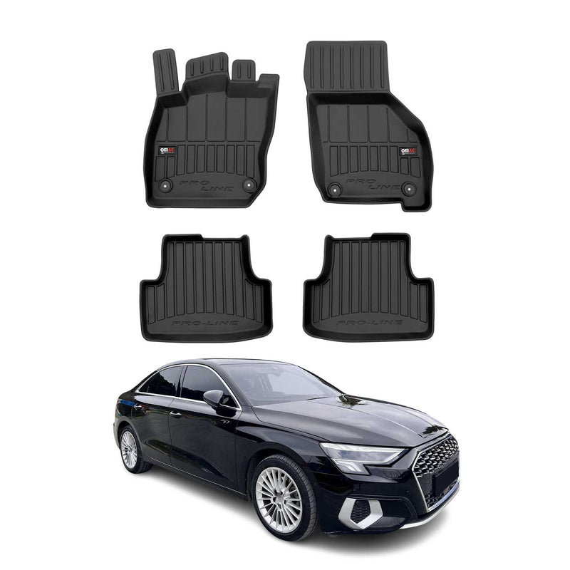 Tappetini Audi A3 8Y Mild Hybrid 2020-2025 in TPE neri, 4 pezzi.
