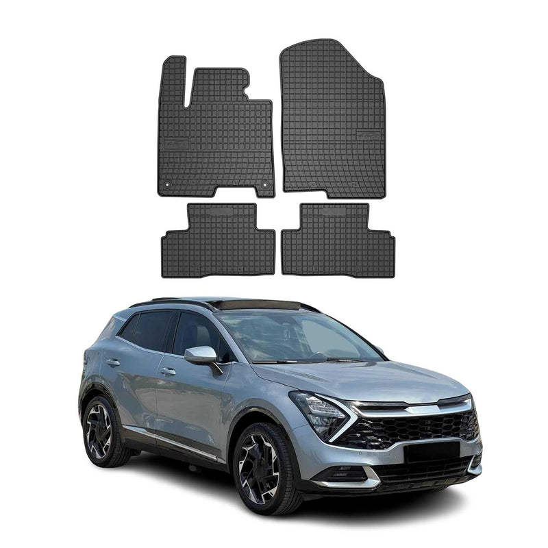 Tappetini in gomma neri per Kia Sportage Hybrid 2021-2025, 4 pezzi.