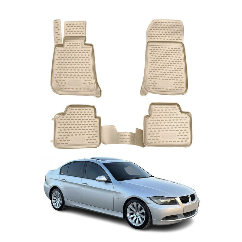 Tappetini in TPE beige per BMW Serie 3 E90 E91 2005-2013, 4 pezzi