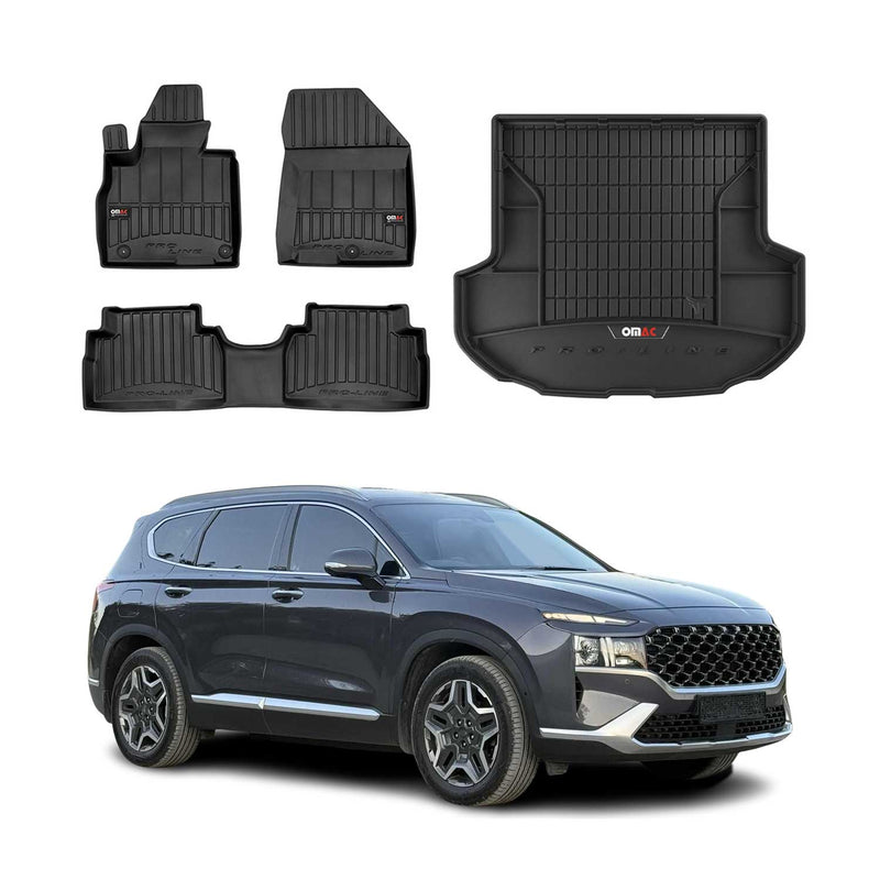 Set di tappetini e vaschetta per bagagliaio OMAC per Hyundai Santa Fe 2018-2025 in gomma 4x