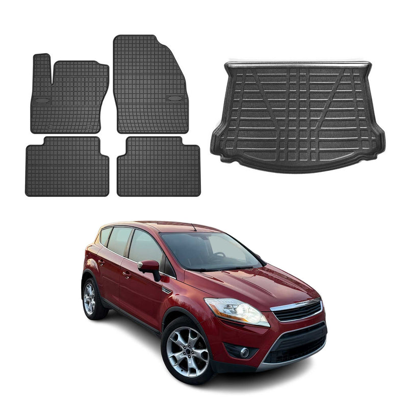 Set di tappetini e vaschetta per bagagliaio per Ford Kuga 2008-2012 in gomma TPE nera 5 pezzi