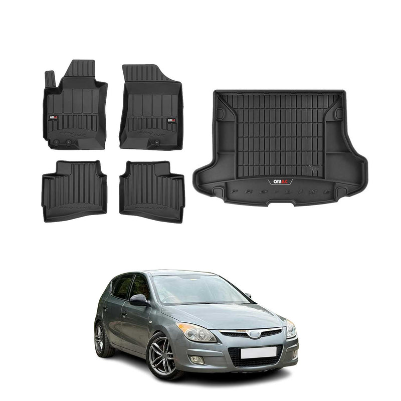 Set di tappetini e vaschetta per bagagliaio OMAC per Hyundai i30 station wagon 2007-2012 in gomma, 5 pezzi