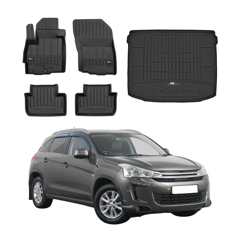 Set di tappetini e vaschetta per bagagliaio OMAC per Citroen C4 Aircross 2012-2017 in gomma, 5 pezzi