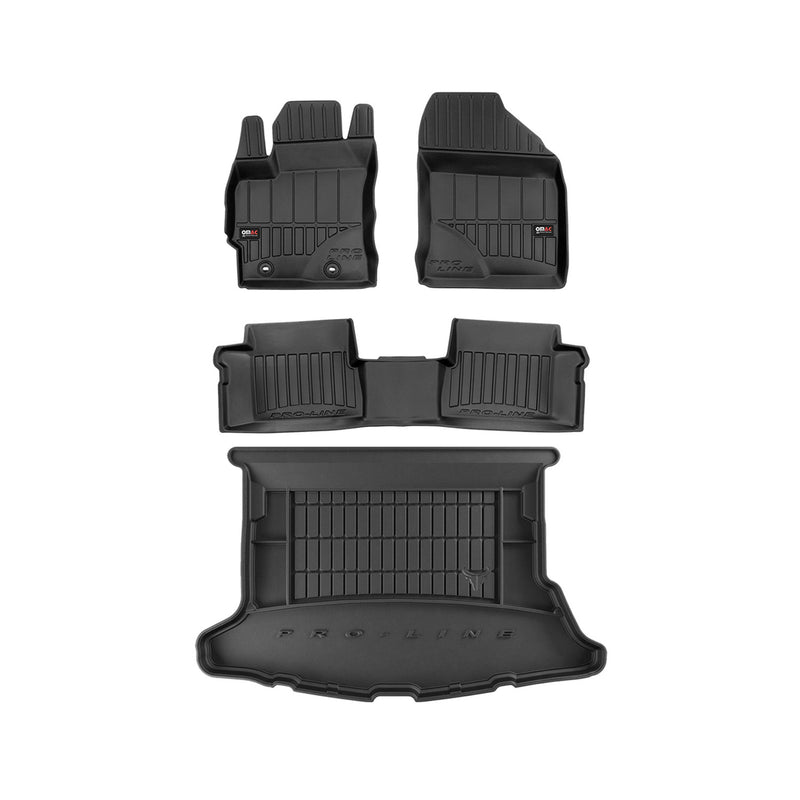 Set di tappetini e vaschetta per bagagliaio OMAC per Toyota Auris 2012-2018 in gomma nera 4 pezzi