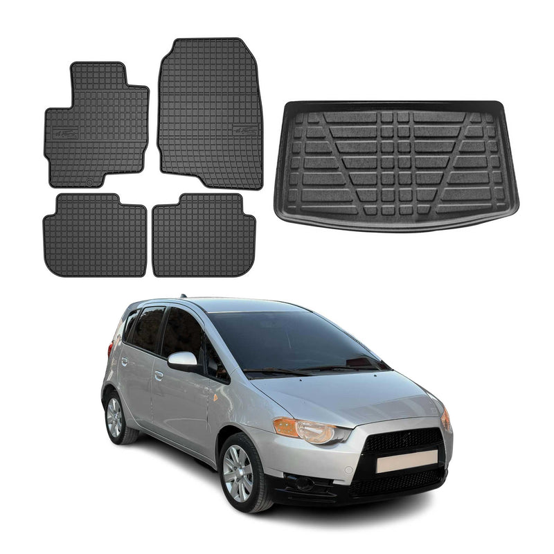 Set di tappetini e vaschetta per bagagliaio per Mitsubishi Colt CZ3 5 porte 2008-2013 in gomma