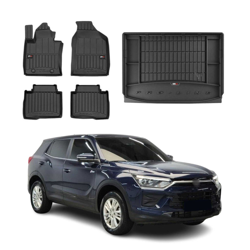 Set di tappetini e vaschetta per bagagliaio OMAC per Ssangyong Korando 2019-2025 in gomma, 5 pezzi