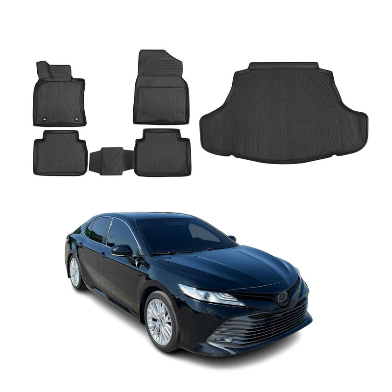 Set di tappetini e vaschetta per bagagliaio per Toyota Camry 2018-2020 in gomma TPE nera 5 pezzi