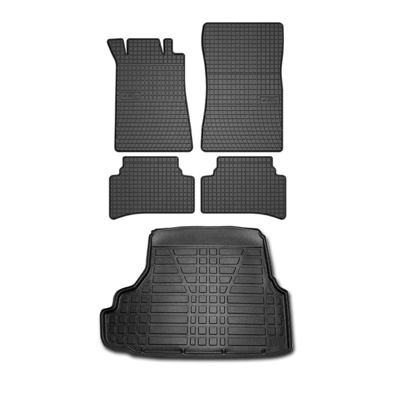 Set tappetini e vaschetta per bagagliaio per Mercedes Classe C W202 1993-2000 in gomma 5 pezzi