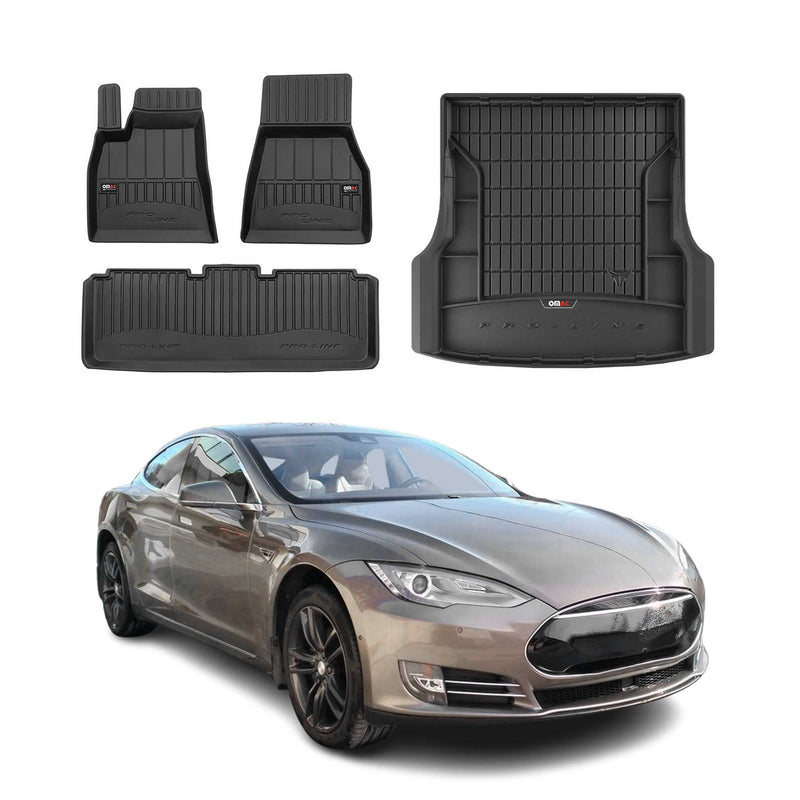 OMAC Fußmatten & Kofferraumwanne Set für Tesla Model S 2012-2025 Gummi TPE 4x