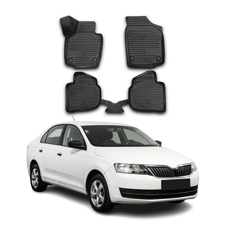 Tappetini in TPE neri per Skoda Rapid Spaceback 2013-2019, 4 pezzi