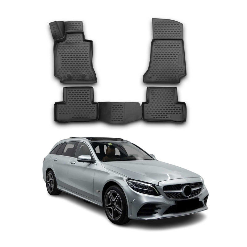 2014-2020 Mercedes C Klasse S205 Wagon Fußmatten TPE Schwarz 4 tlg