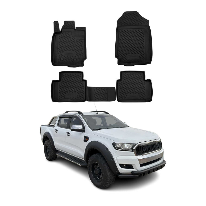 Tappetini in gomma neri per Ford Ranger 2 porte SuperCab 2012-2022, 4 pezzi