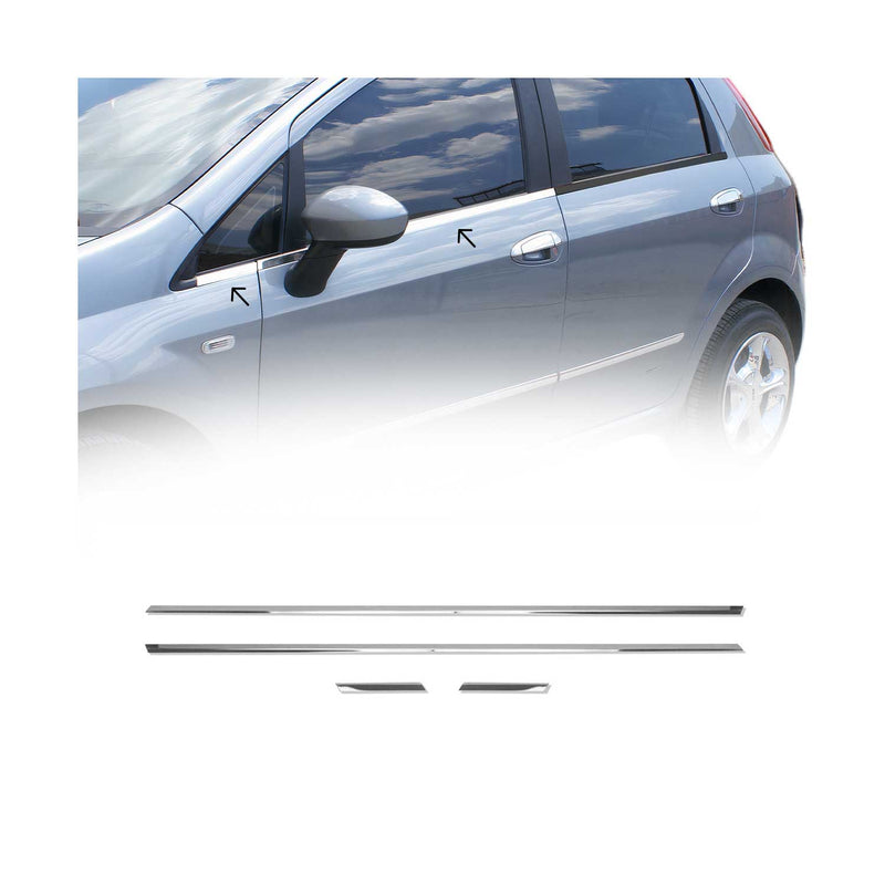 Listelli decorativi per finestrini Fiat Grande Punto Evo 2005-2012 in acciaio inox, 4 pezzi