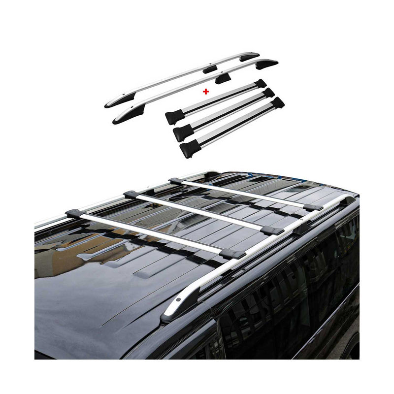 Barre portatutto + barre portatutto per VW Multivan Caravel 2003-21 L2 Long Alu Silver 5x
