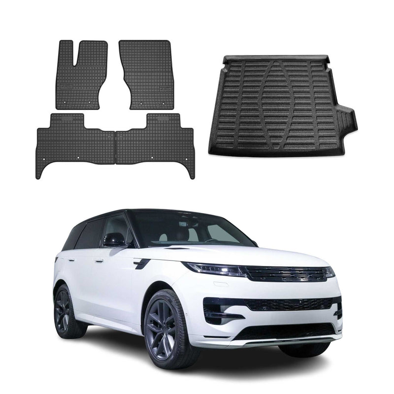 Set di tappetini e vaschetta per bagagliaio per Range Rover Sport L494 2017-2025 in gomma, 5 pezzi