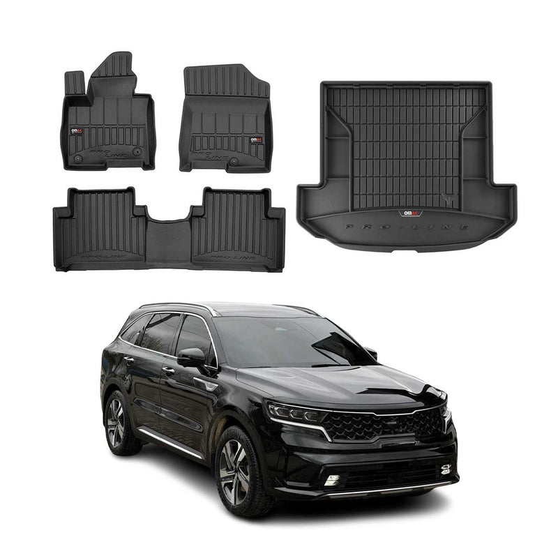 Set di tappetini e vaschetta per bagagliaio OMAC per Kia Sorento Hybrid 2020-2025 in gomma, 4 pezzi
