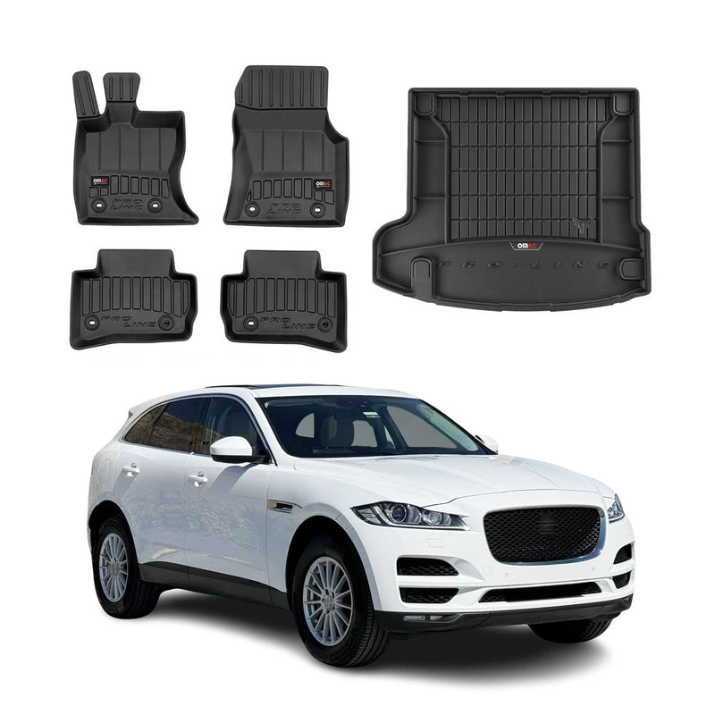 Set di tappetini e vaschette per bagagliaio OMAC per Jaguar F-Pace 2016-2025 in gomma, 5 pezzi