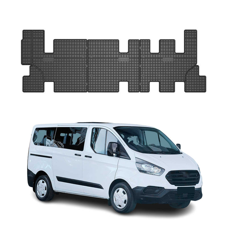 Tappetini in gomma neri per Ford Tourneo Custom 3a fila 2012-2021, 3 pezzi.