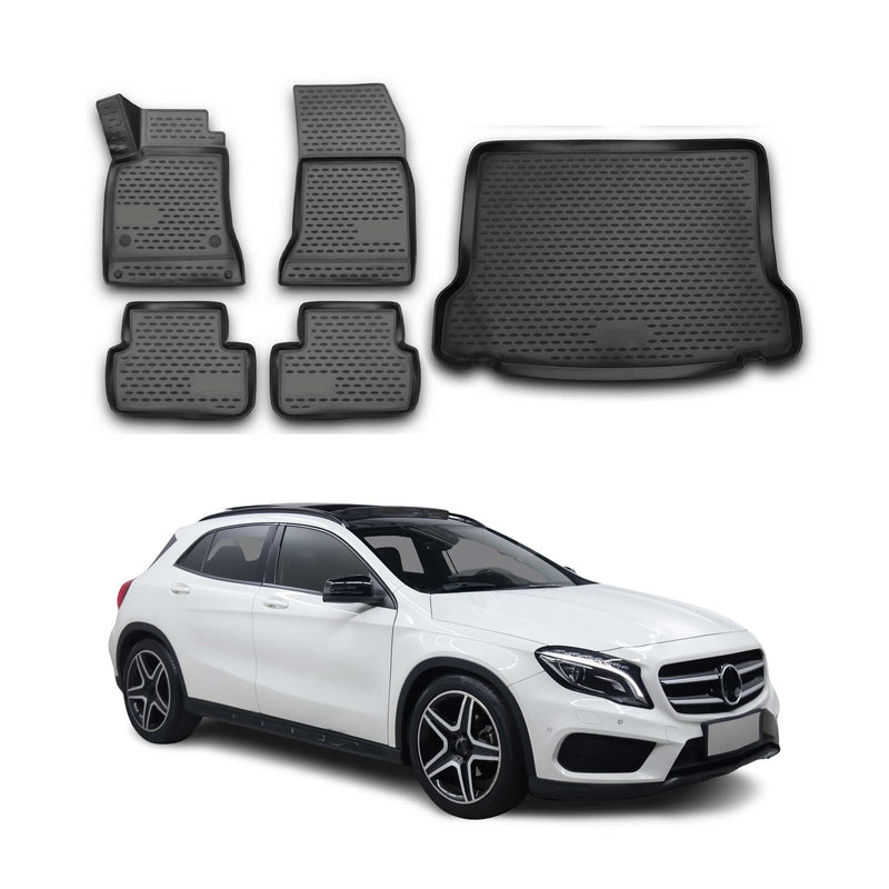 Set di tappetini e vaschetta per bagagliaio per Mercedes GLA X156 2013-2021 TPE Nero