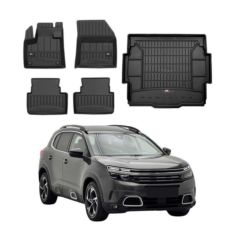Set di tappetini e vaschetta per bagagliaio OMAC per Citroen C5 Aircross 2018-2025 in gomma, 5 pezzi