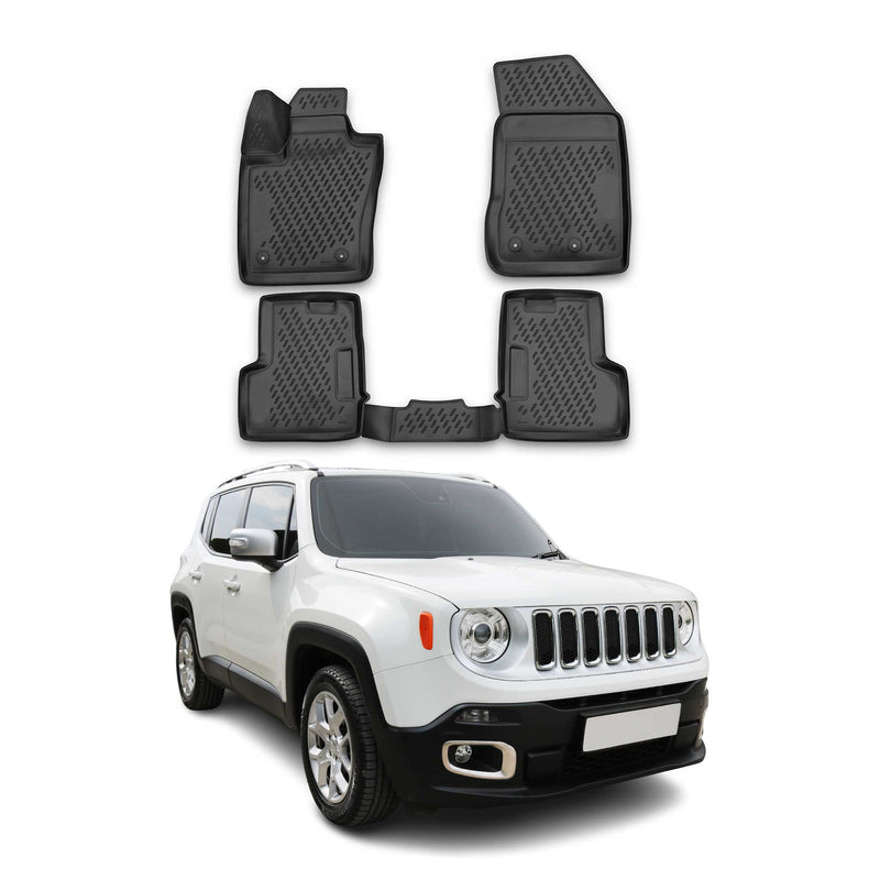 Tappetini Jeep Renegade 2014-2024 in TPE nero, 4 pezzi