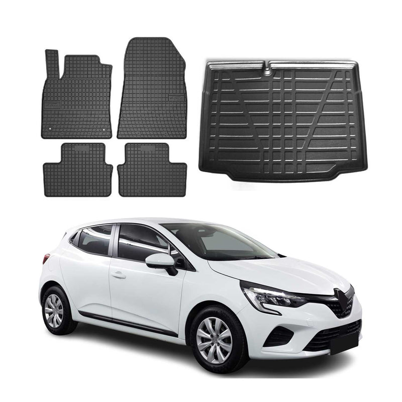 Set tappetini e vaschetta per bagagliaio per Renault Clio Hatchback 2019-2025 Gomma 5x