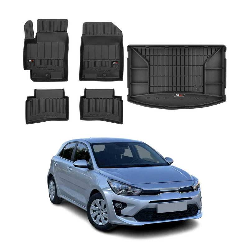 Set di tappetini e vaschetta per bagagliaio OMAC per Kia Rio 2017-2020 in gomma TPE nera 5 pezzi