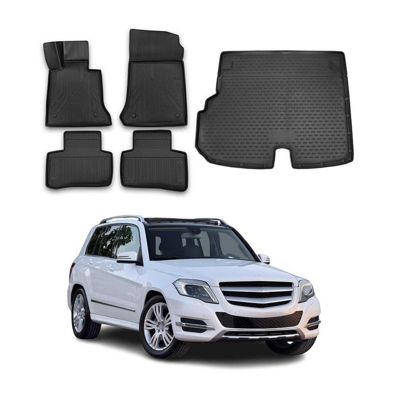 Set di tappetini e vaschetta per bagagliaio per Mercedes GLK X204 2013-2015 TPE Nero