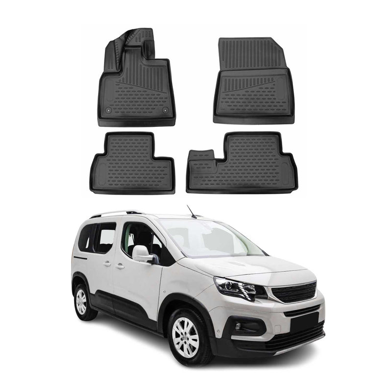 Tappetini Peugeot Rifter 2019-2021 in TPE Nero 4 pezzi