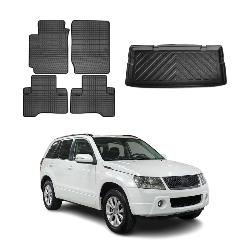 Set di tappetini e vaschetta per bagagliaio per Suzuki Grand Vitara 2005-2015 3 porte in gomma 5x