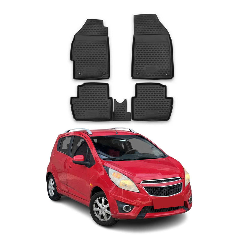 Tappetini Chevrolet Spark 2015-2022 in TPE nero, 4 pezzi