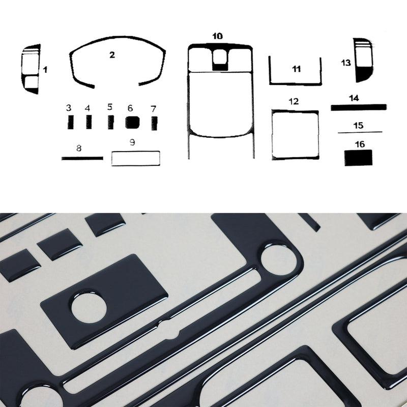 Decorazione interna abitacolo per Isuzu D-Max 2002-2008 look Piano Black 16 pezzi