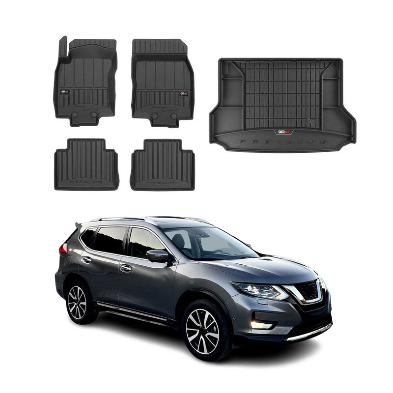 Set di tappetini e vaschette per bagagliaio OMAC per Nissan X-Trail T32 2017-2021 in gomma, 5 pezzi