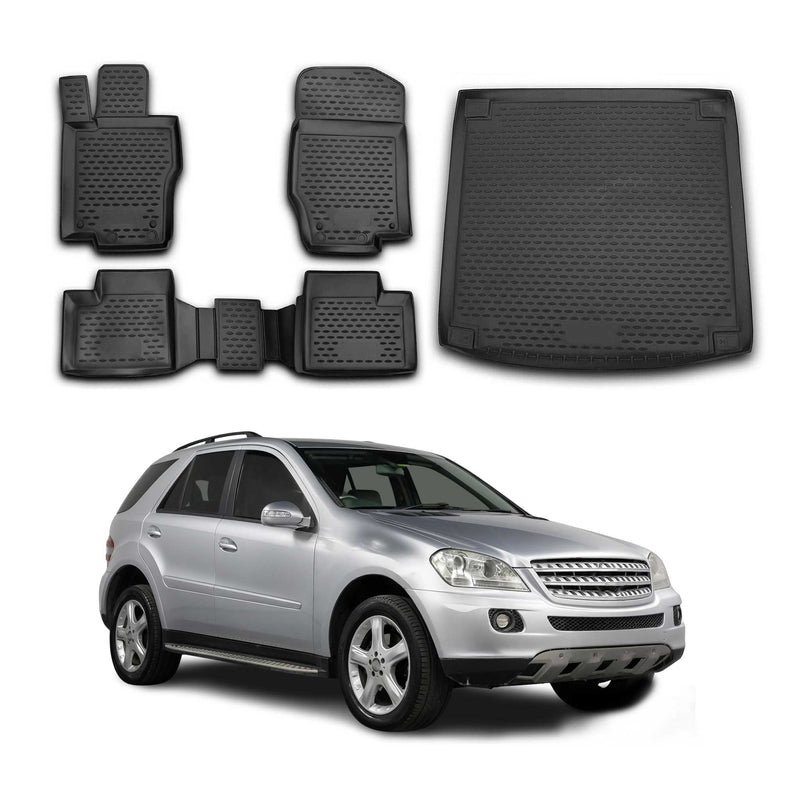 Tappetini e vaschetta per bagagliaio Mercedes Classe M W164 2005-2011 in TPE, neri