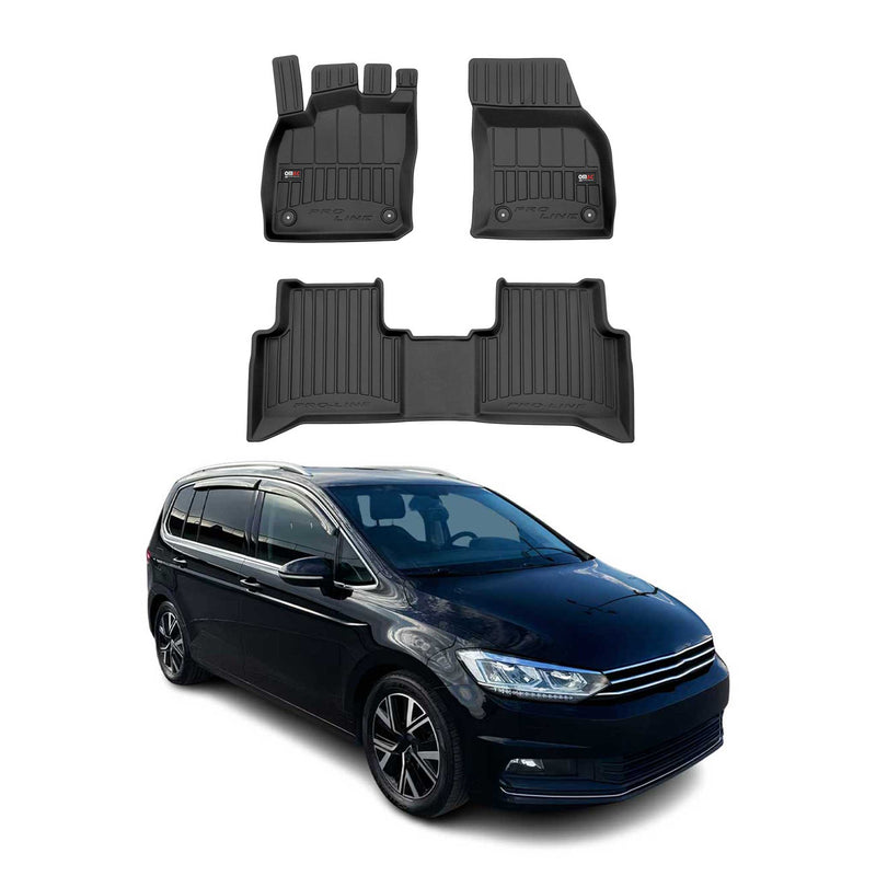 Tappetini VW Touran II 2015-2025 in TPE nero, 3 pezzi