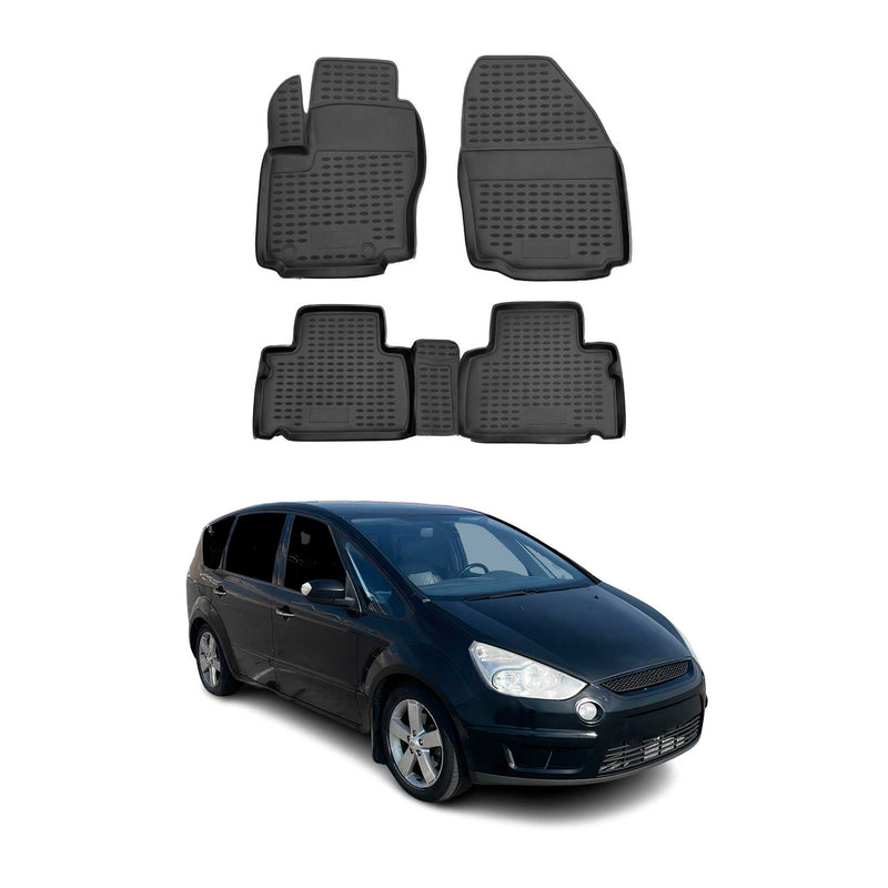 Tappetini Ford S-Max 2006-2014 TPE Nero 4 pezzi