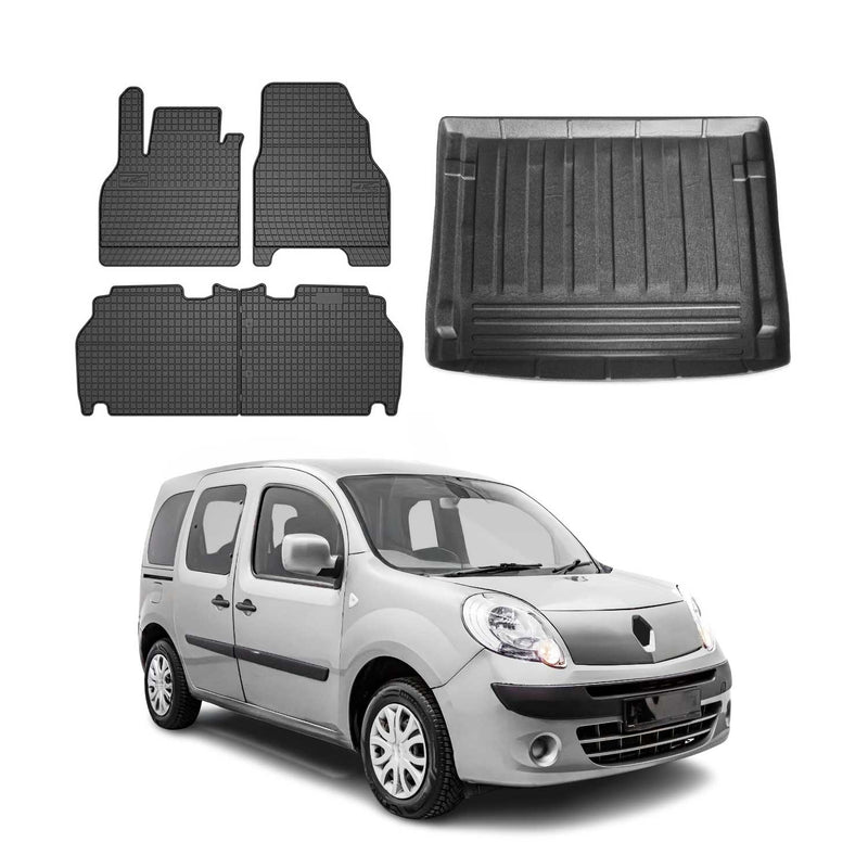Set tappetini e vaschetta per bagagliaio per Renault Kangoo 2008-2010 in gomma TPE