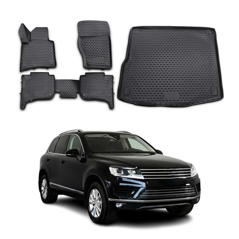 Set di tappetini e vaschetta per bagagliaio per VW Touareg 2010-2018 in gomma TPE nero 5 pezzi