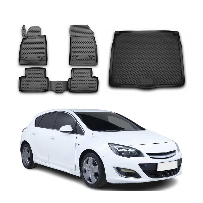Fußmatten & Kofferraumwanne Set für Opel Astra J 2009-2015 Gummi TPE Schwarz 5x
