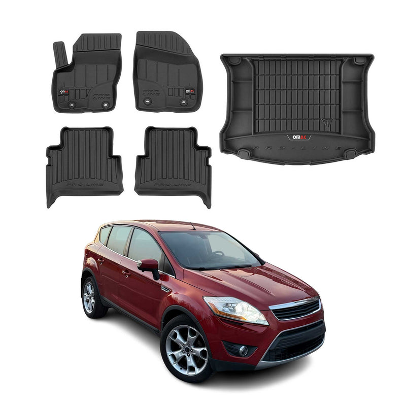 Set di tappetini e vaschetta per bagagliaio OMAC per Ford Kuga 2008-2013 in gomma nera, 5 pezzi
