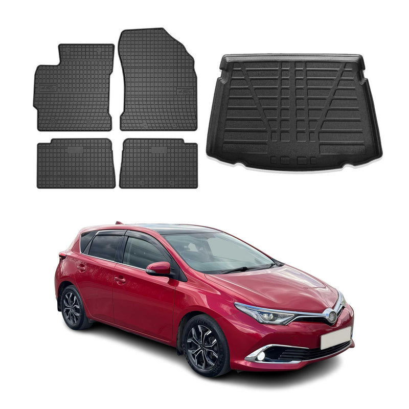 Set di tappetini e vaschetta per bagagliaio per Toyota Auris Hatchback 2012-2018 in gomma, 5 pezzi