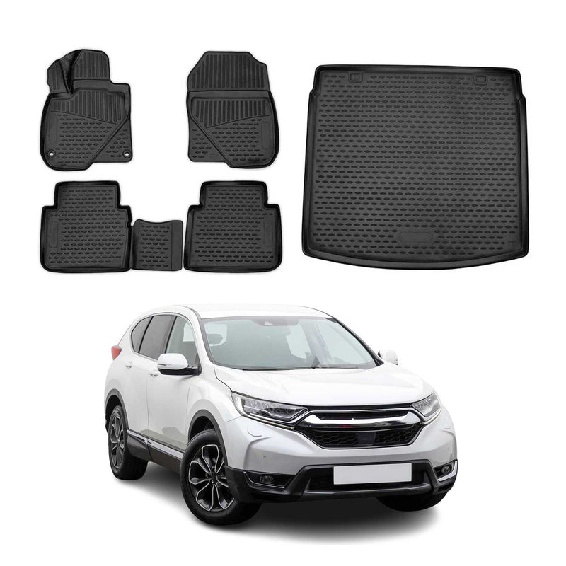 Set di tappetini e vaschetta per bagagliaio per Honda CR-V 2016-2025 in gomma TPE nera 5 pezzi