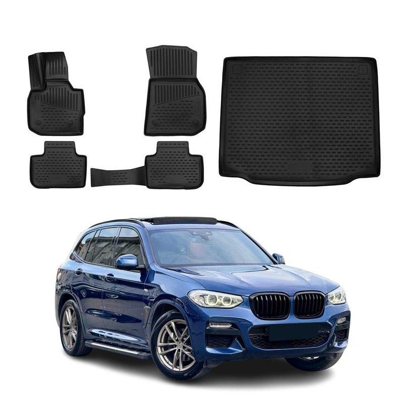 Fußmatten & Kofferraumwanne Set für BMW X3 G01 2017-2024 Gummi TPE Schwarz 5x